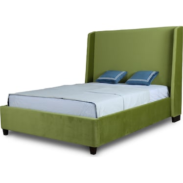 Theron Queen Upholstered Platform Bed - Green