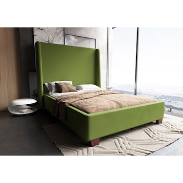 Theron Queen Upholstered Platform Bed - Green