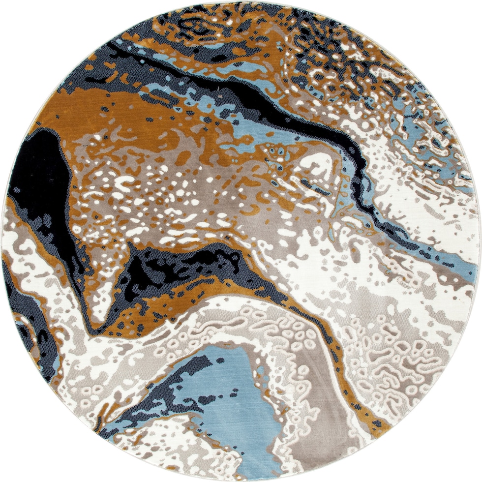 titanium blue gold area rug  round   