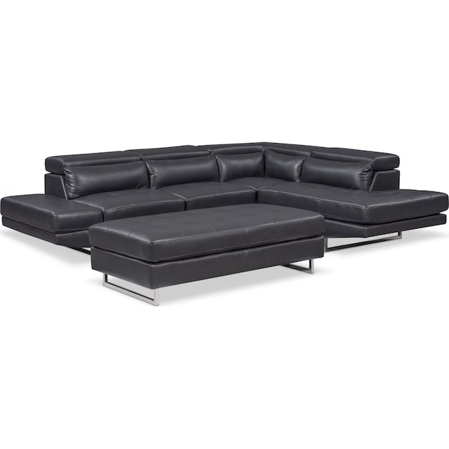Living Room Furniture - Torino 2-Piece Sectional with Chaise and Ottoman