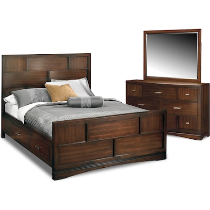 Toronto 5-Piece Queen Storage Bedroom Set with Dresser and Mirror - Pecan