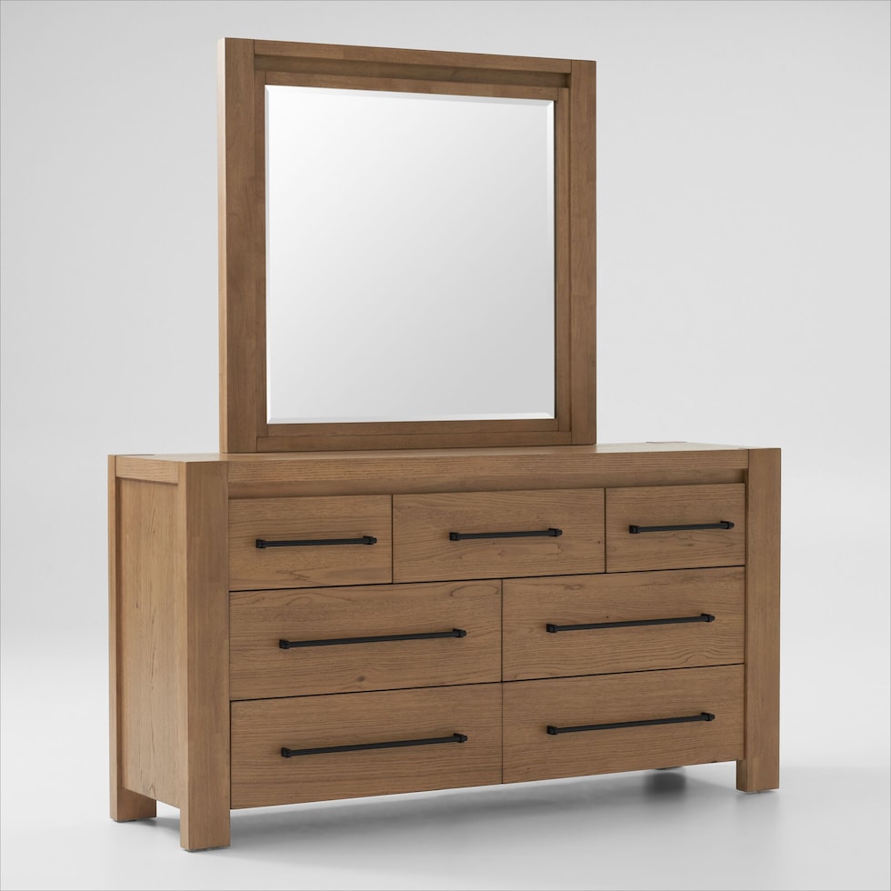 tremont bedroom light brown dresser and mirror   