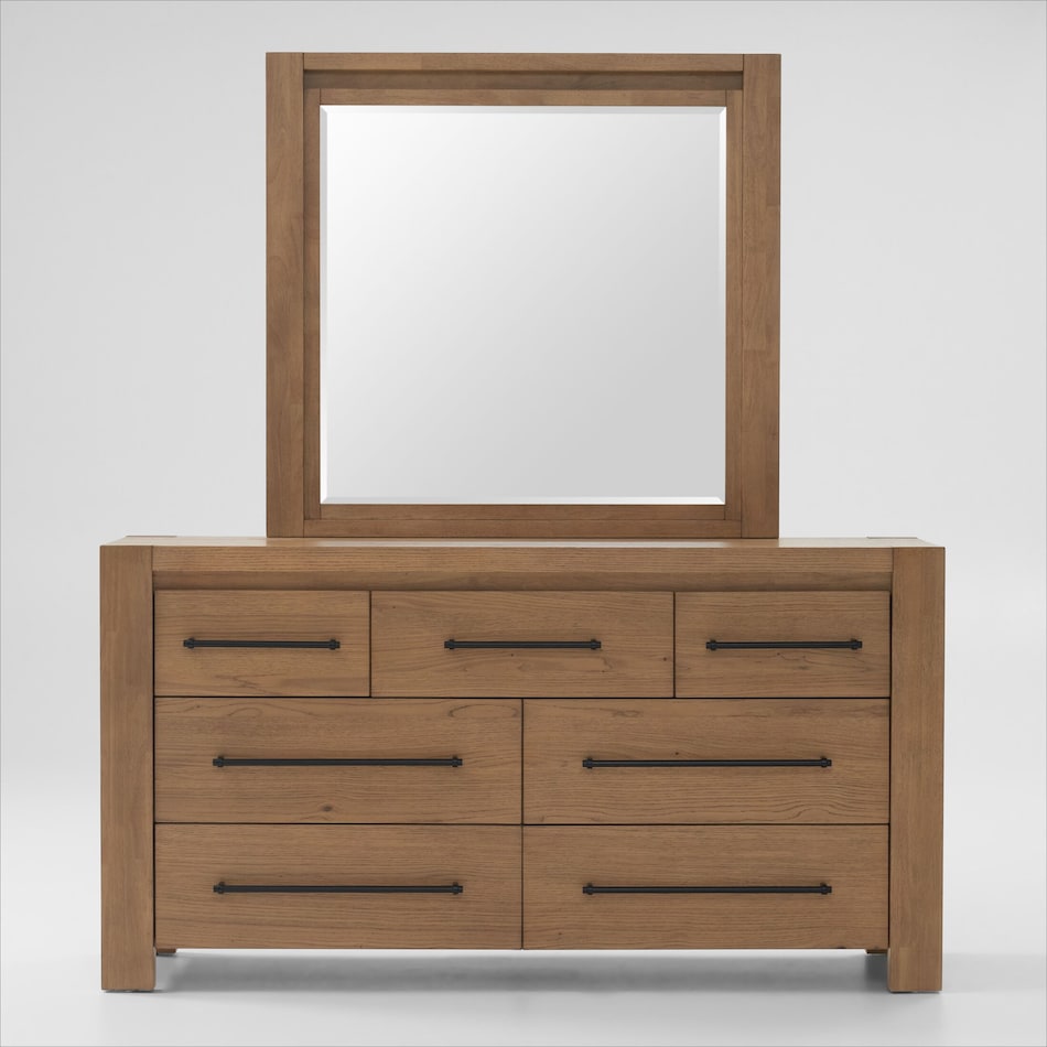 tremont bedroom light brown dresser and mirror   