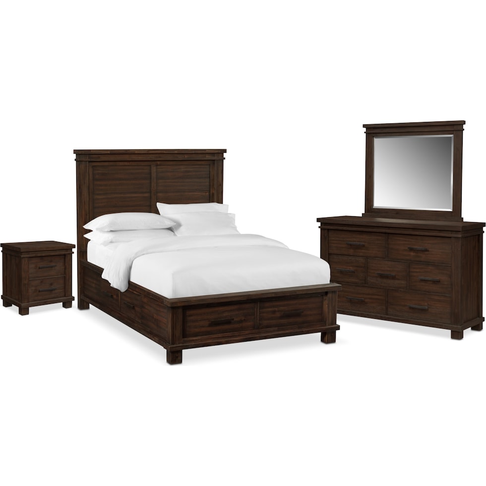 tribeca bedroom dark brown  pc queen storage bedroom   
