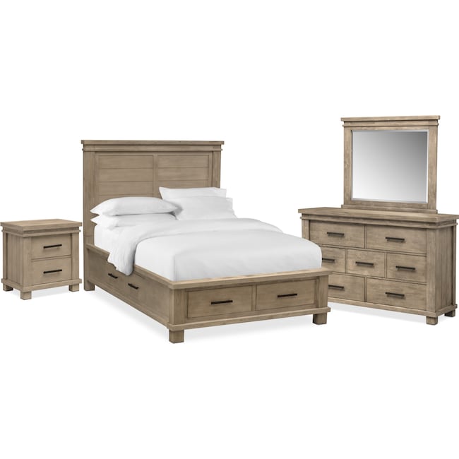 Bedroom Furniture - Tribeca 6-Piece Storage Bedroom Set with 4 Underbed Drawers, Nightstand, Dresser and Mirror