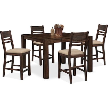 Tribeca Counter-Height Dining Table and 4 Dining Chairs - Tobacco