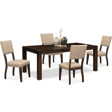 Tribeca Dining Table and 4 Upholstered Dining Chairs - Tobacco