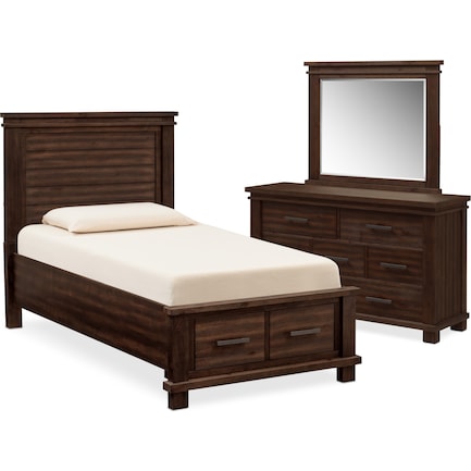 Tribeca Youth 5-Piece Twin Bedroom Storage Set with Dresser and Mirror - Tobacco