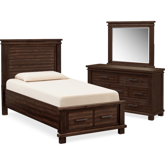 Kids Furniture - Tribeca Youth 5-Piece Twin Storage Bedroom Set with Dresser and Mirror