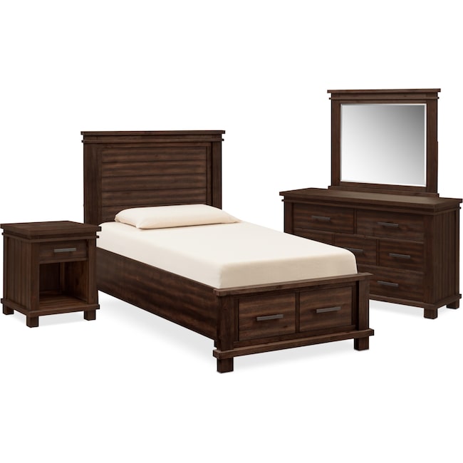 Kids Furniture - Tribeca Youth 6-Piece Twin Storage Bedroom Set with Nightstand, Dresser and Mirror