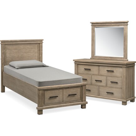 Tribeca Youth 5-Piece Full Storage Bedroom Set with Dresser and Mirror - Gray