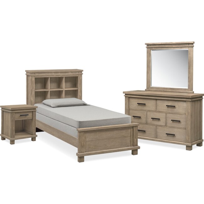 Kids Furniture - Tribeca Youth 6-Piece Bookcase Bedroom with Dresser and Mirror