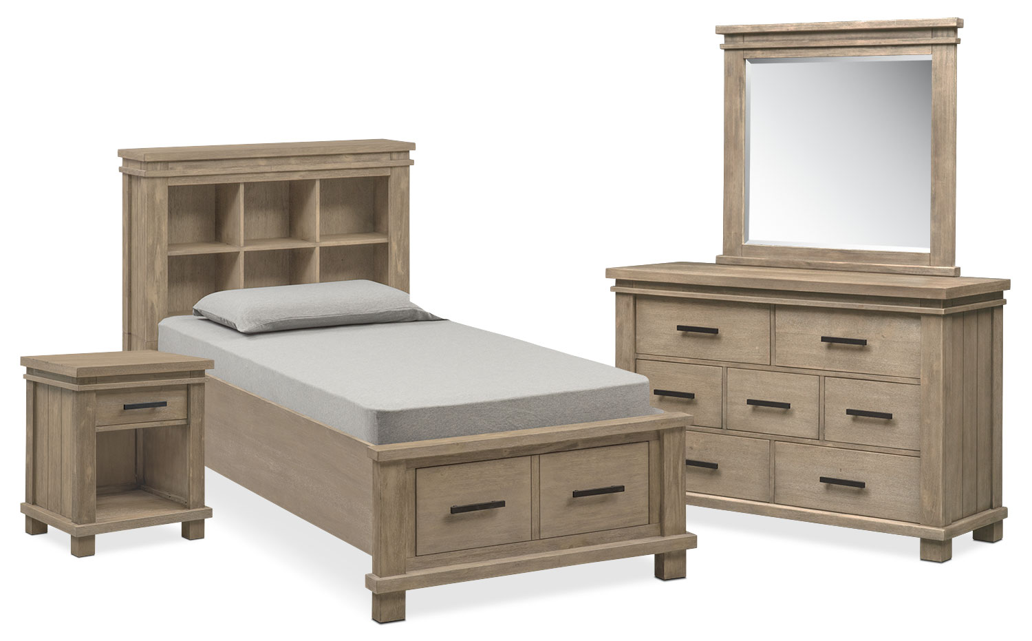 Tribeca Youth 6 Piece Twin Bookcase Storage Bedroom Set With Nightstand Dresser And Mirror American Signature Furniture