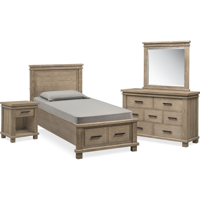 Kids Furniture - Tribeca Youth 6-Piece Twin Storage Bedroom Set with Nightstand, Dresser and Mirror