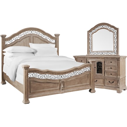 Tuscany 5-Piece Queen Panel Bedroom Set with Dresser and Mirror - Taupe