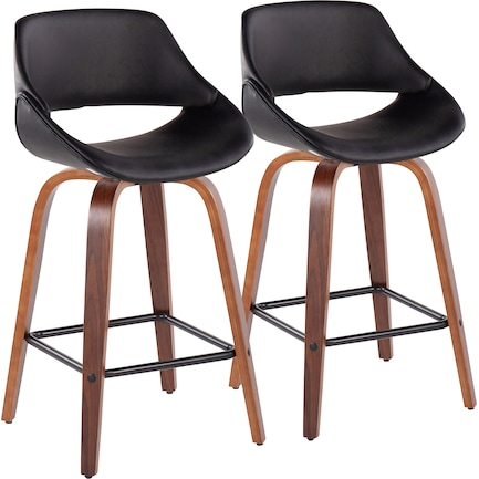 Uma Set of 2 Counter-Height Stools with Square Foot Rest - Black/Black