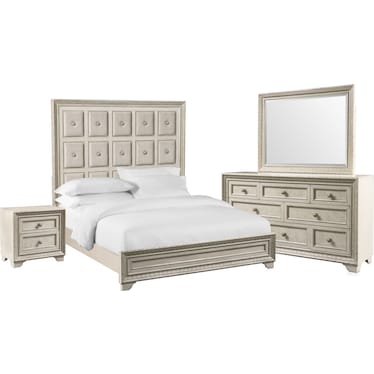 Valentina 6-Piece King Bedroom Set with Nightstand, Dresser and Mirror