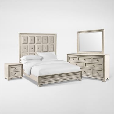 Valentina 6-Piece Queen Bedroom Set with Nightstand, Dresser and Mirror