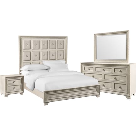 Valentina 6-Piece Queen Bedroom Set with Nightstand, Dresser and Mirror