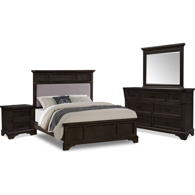 Bedroom Furniture - Victor 6-Piece Panel Bedroom Set with Nightstand, Dresser and Mirror