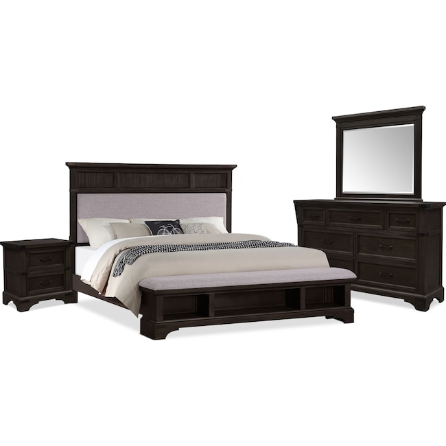 Bedroom Furniture - Victor 6-Piece Storage Bedroom Set with Nightstand, Dresser and Mirror