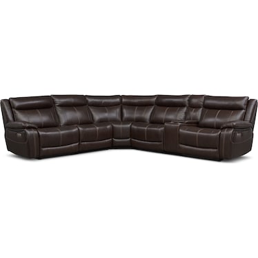 Vince 6-Piece Dual-Power Reclining Sectional with 3 Reclining Seats - Brown