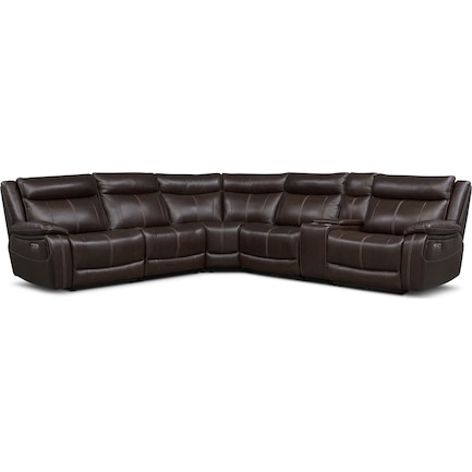 Vince 6 Piece Dual Power Reclining, Leather Power Reclining Sectional Sofa With Chaise