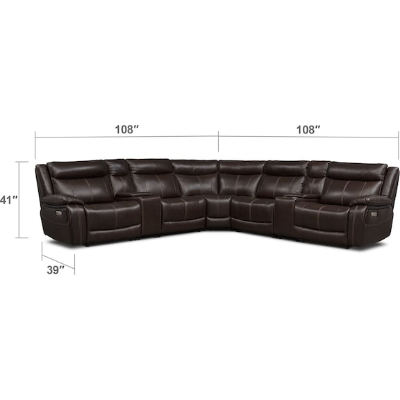 Living Room Furniture - Vince 7-Piece Dual-Power Reclining Sectional with 3 Reclining Seats