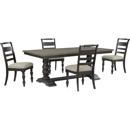 Vineyard Rectangular Extendable Dining Table and 4 Dining Chairs - Black