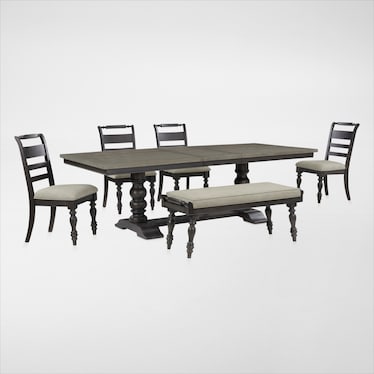 Vineyard Rectangular Extendable Dining Table, 4 Dining Chairs and Bench