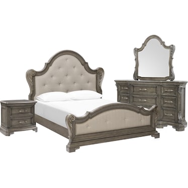 Vivian 6-Piece Queen Bedroom Set with Dresser, Nightstand, Dresser and Mirror
