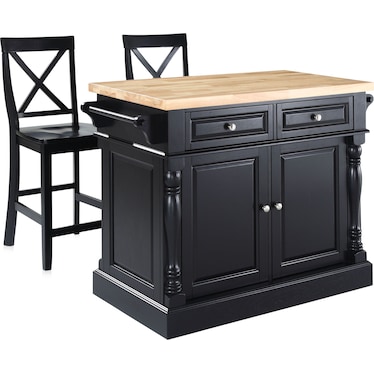 Warren Kitchen Island and Set of 2 X-Back Stools