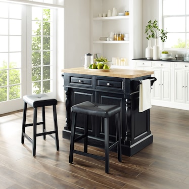 Warren Kitchen Island and Set of 2 Stools