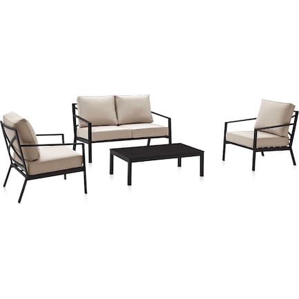 Watson Outdoor Loveseat, 2 Armchairs, and Coffee Table Set - Black