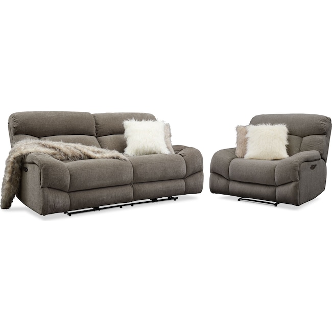 Living Room Furniture - Wave Dual-Power Reclining Sofa and Recliner Set