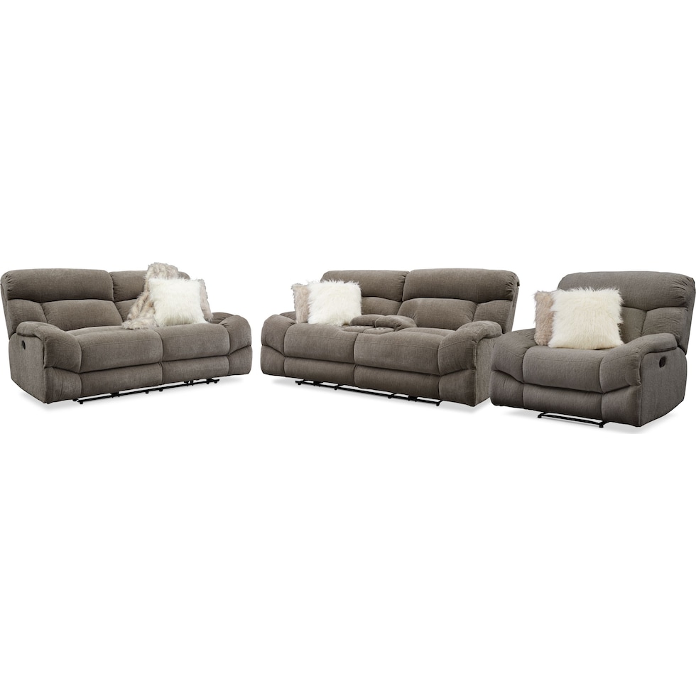 wave collection gray  pc manual reclining living room   
