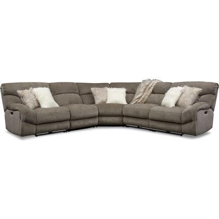 Wave 5-Piece Dual-Power Reclining Sectional with 3 Reclining Seats - Ash
