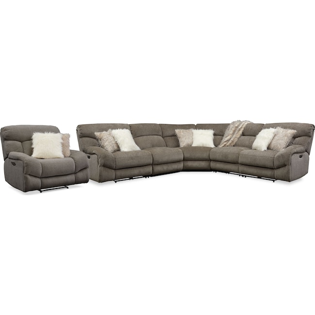 Living Room Furniture - Wave 5-Piece Dual-Power Reclining Sectional with 3 Reclining Seats and Recliner