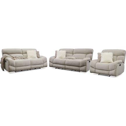 Wave Manual Reclining Sofa, Loveseat and Recliner - Ivory