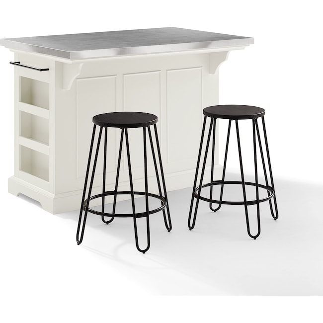 Dining Room Furniture - Wells Kitchen Island and Set of 2 Sami Stools