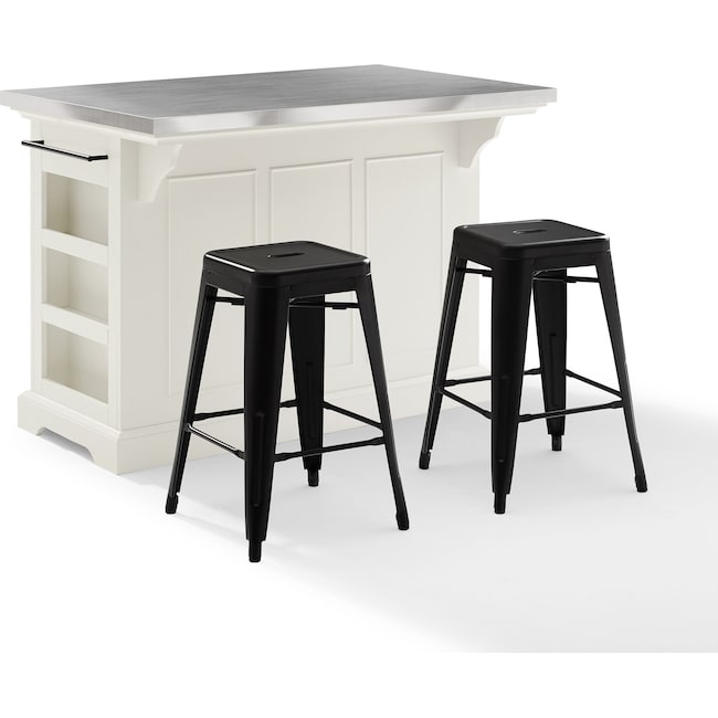 Dining Room Furniture - Wells Kitchen Island and Set of 2 Tori Stools