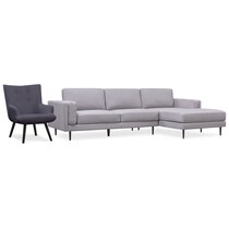 west end gray  pc sectional and accent chair   