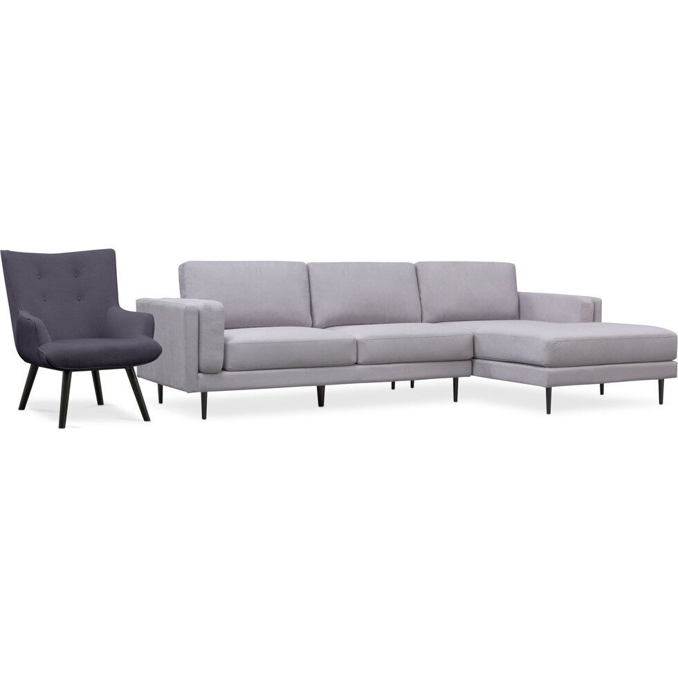 west end gray  pc sectional and accent chair   