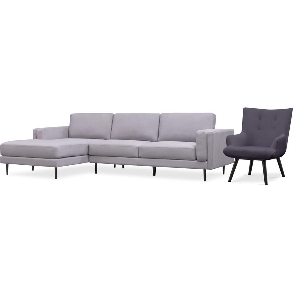 west end gray  pc sectional and accent chair   