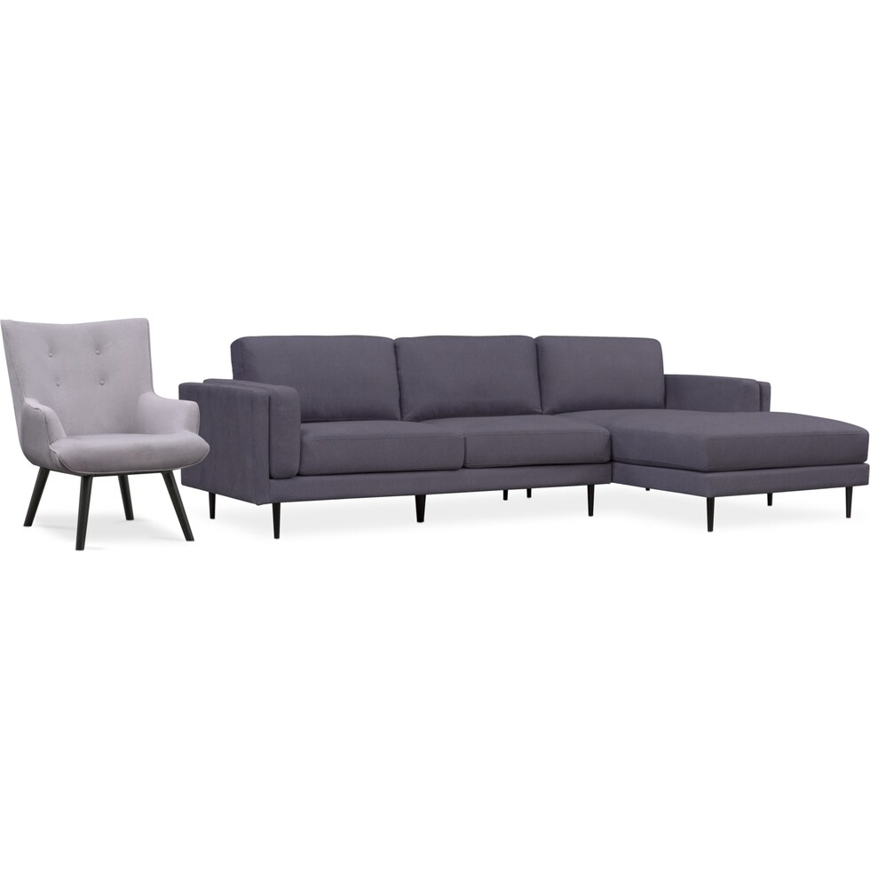 west end gray  pc sectional and accent chair   