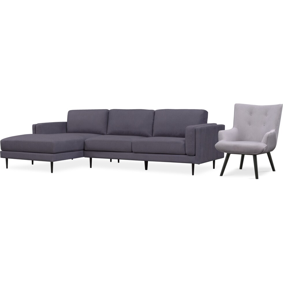 west end gray  pc sectional and accent chair   