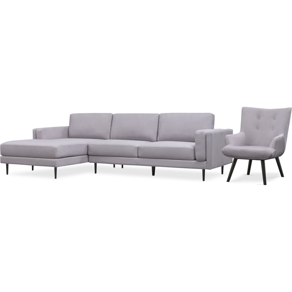 west end gray  pc sectional and accent chair   