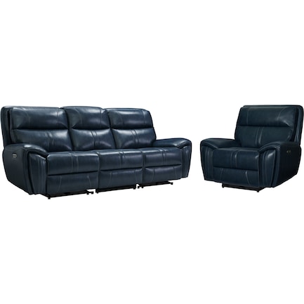 Weston Dual-Power Reclining Sofa and Recliner - Blue