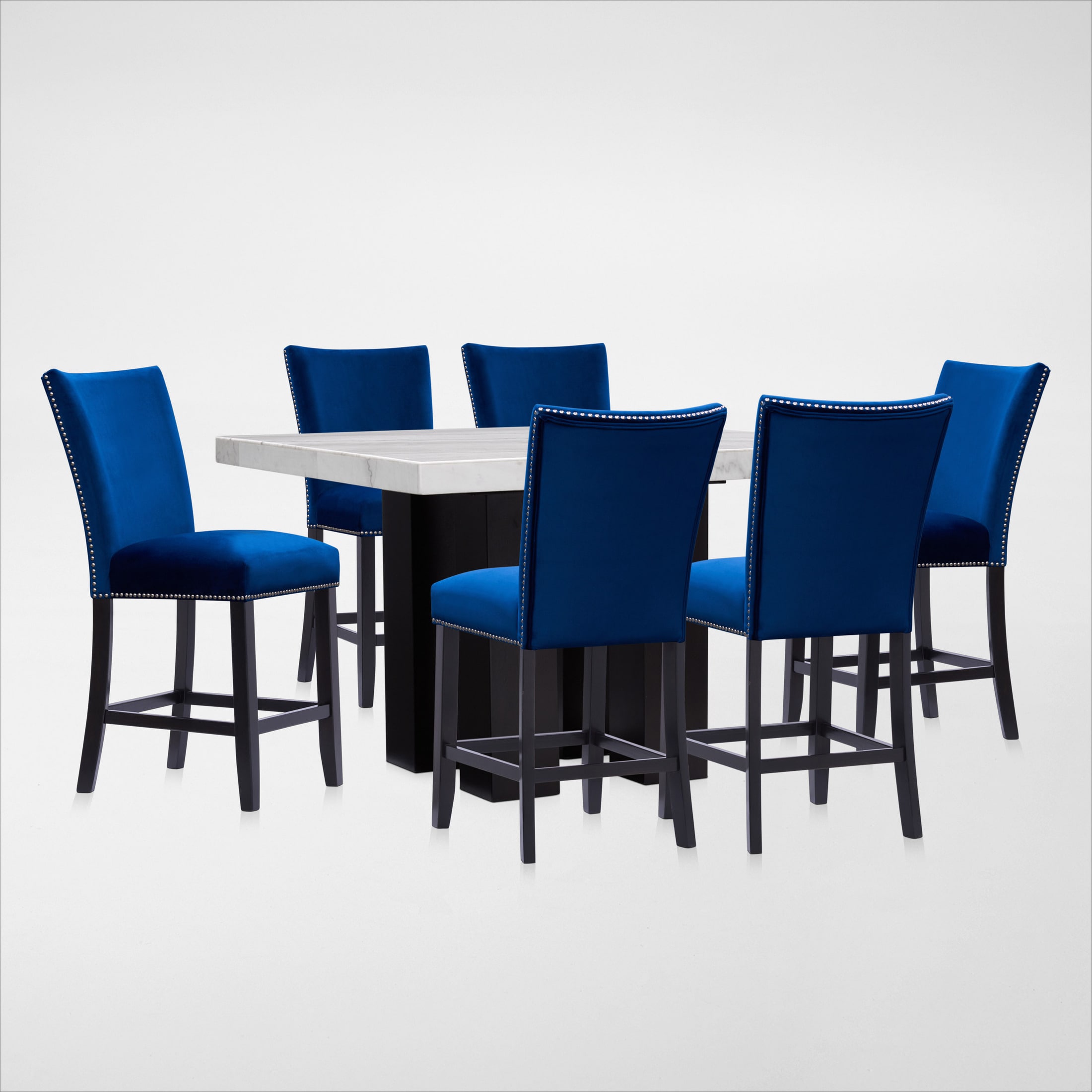 Artemis CounterHeight Marble Dining Table and 6 Upholstered Stools