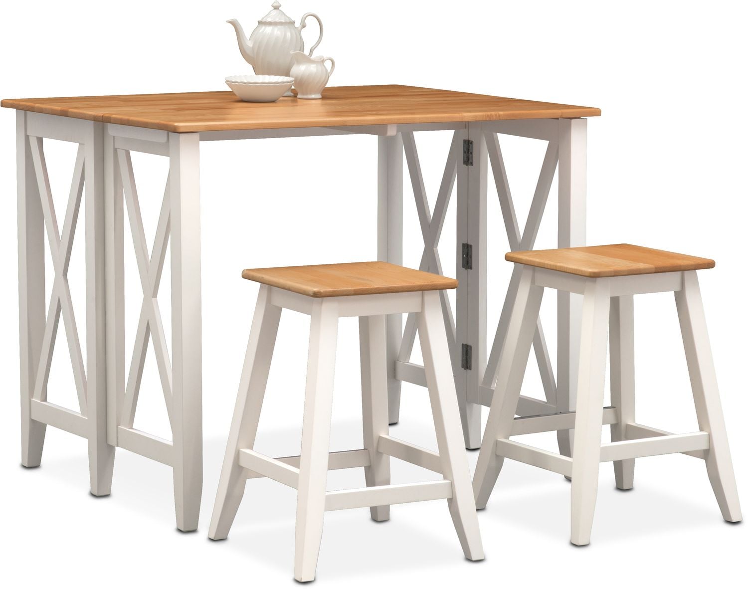 Nantucket Breakfast Bar and 2 Counter-Height Stools - Maple and White ...